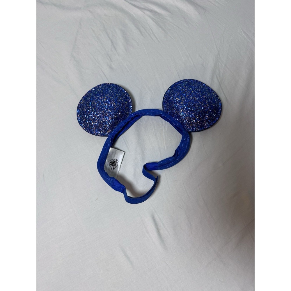 Disney Parks Mickey Mouse Blue Glitter Adjustable Strap Ears Headband Youth